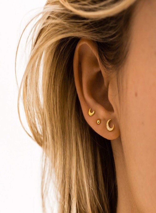 MYEARS Women Crescent Moon Earrings Gold Stud 14K Gold Plated Small Simple Hypoallergenic Everyday Jewelry - Image 2
